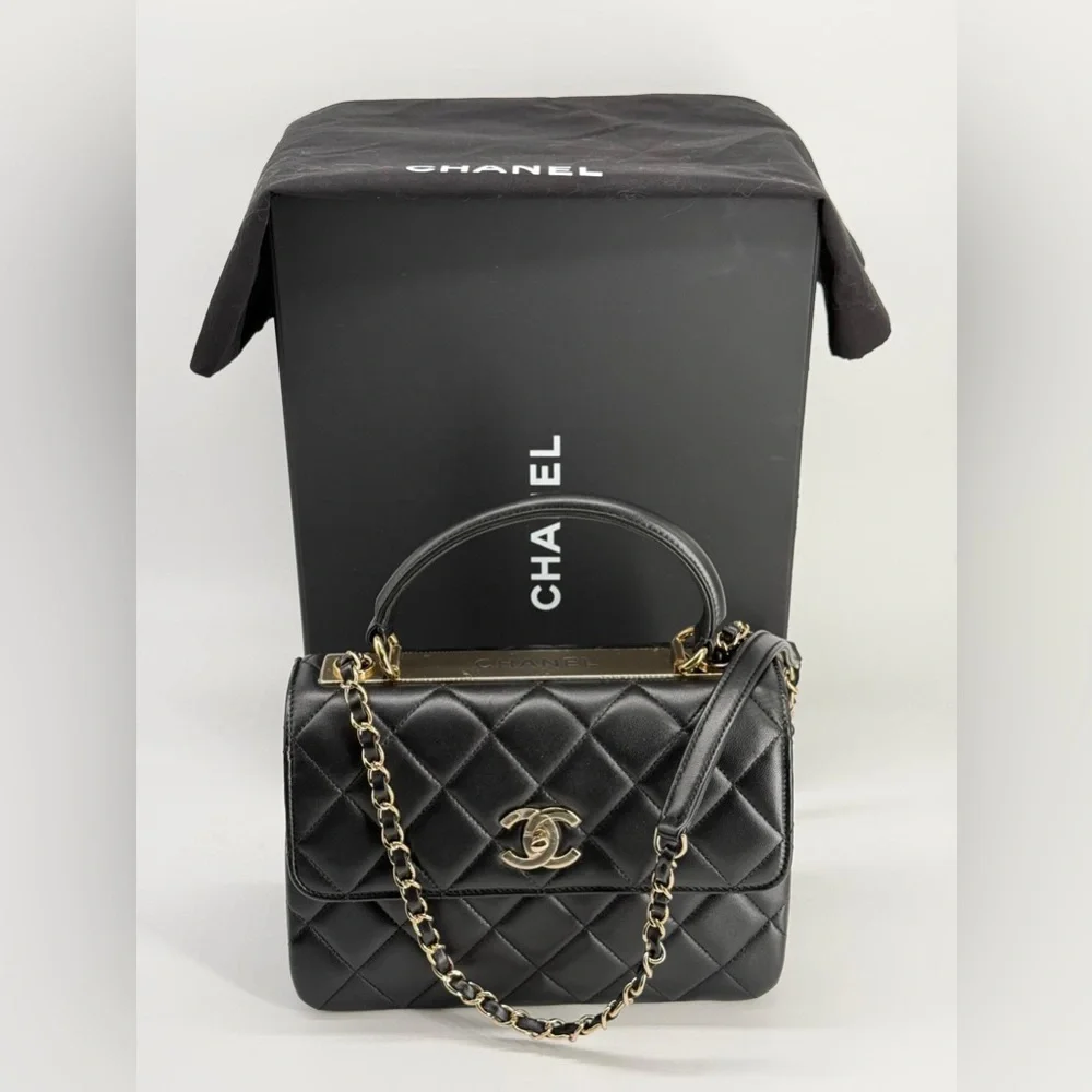 Chanel Trendy CC Small Black Lambskin Top Handle Shoulder Bag